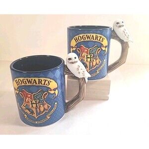 Set Of 2 Harry Potter Hogwarts 20oz Premium Ceramic Mug w/ Hedwig Owl Handle
